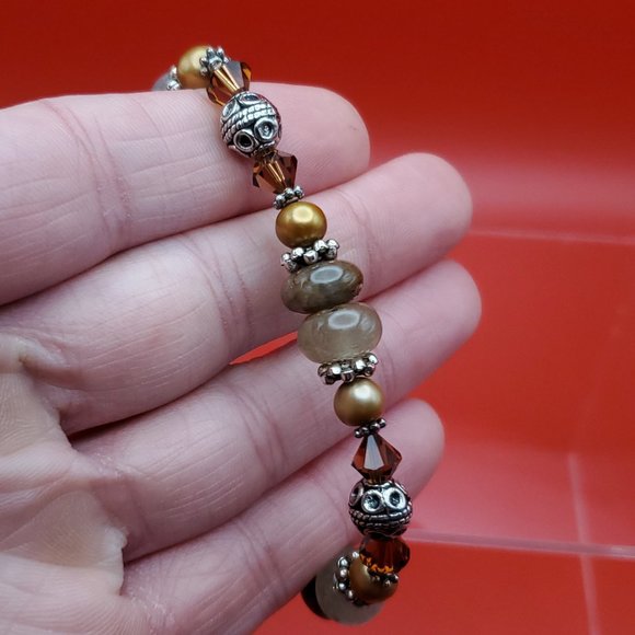 7 Inch 925 Sterling Silver Genuine Pearls And Semi Precious Stones Bracelet - Picture 2 of 6